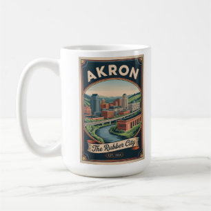 Caneca De Café Ilustração de Poster de Viagem Retro de Akron Ohio