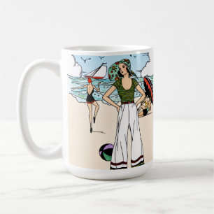 Caneca De Café Ilustração de Praia Art Déco Vintage dos Anos 20 C