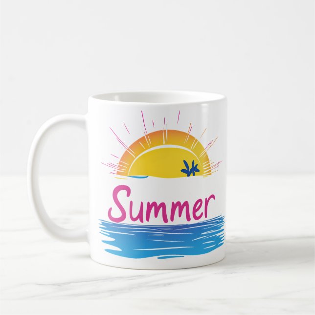 Caneca De Café Ilustração de Praia Sunset Summer (Esquerda)