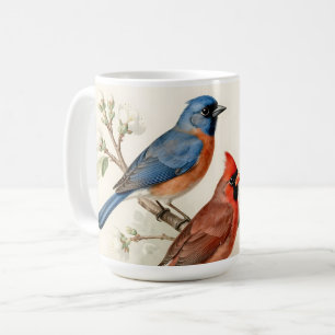 Caneca De Café Ilustração de Ramalhete de Flores de Pássaro Canto