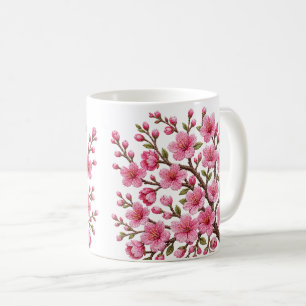 Caneca De Café Ilustração de ramo de sakura bordado em falso 3D