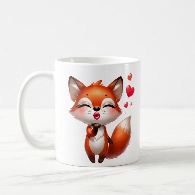 Caneca De Café Ilustração de Raposa Fofa com Corações (Esquerda)