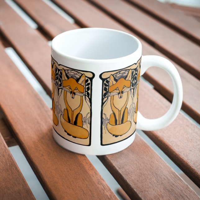 Caneca De Café Ilustração de Raposas Art Nouveau | Vida Selvagem  (Criador carregado)