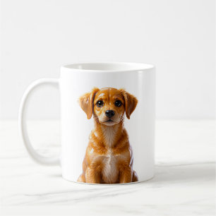 Caneca De Café Ilustração de Retrato de Cachorrinho Marrom