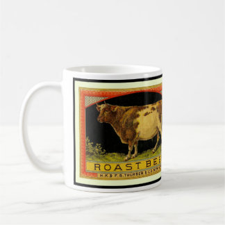 Caneca De Café Ilustração de rótulo de vaca de rosbife vintage -