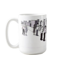 Ilustração de Seis Pessoas no Telhado de uma Cidad