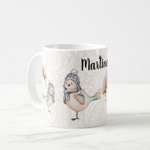 Caneca De Café Ilustração de Sparrow em Cuta de Inverno