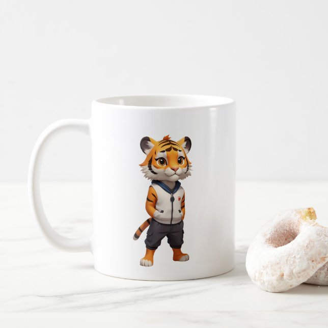 Caneca De Café Ilustração de Tigre legal e Adorável (Com Donut)
