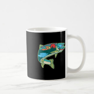 Caneca De Café Ilustração de Truta na Natureza Vintage Pesca com