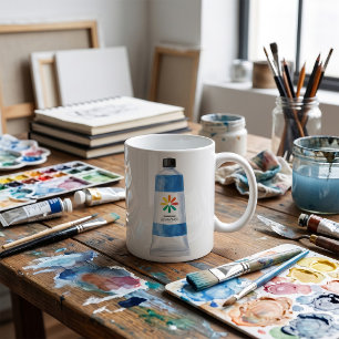 Caneca De Café Ilustração de Tubo de Tinta Azul Aquarela