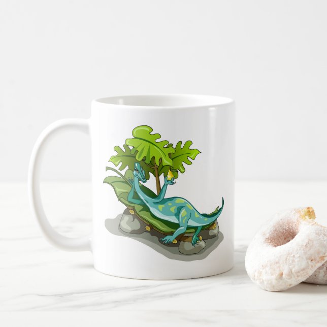 Caneca De Café Ilustração De Um Banho De Sol Iguanodon. (Com Donut)