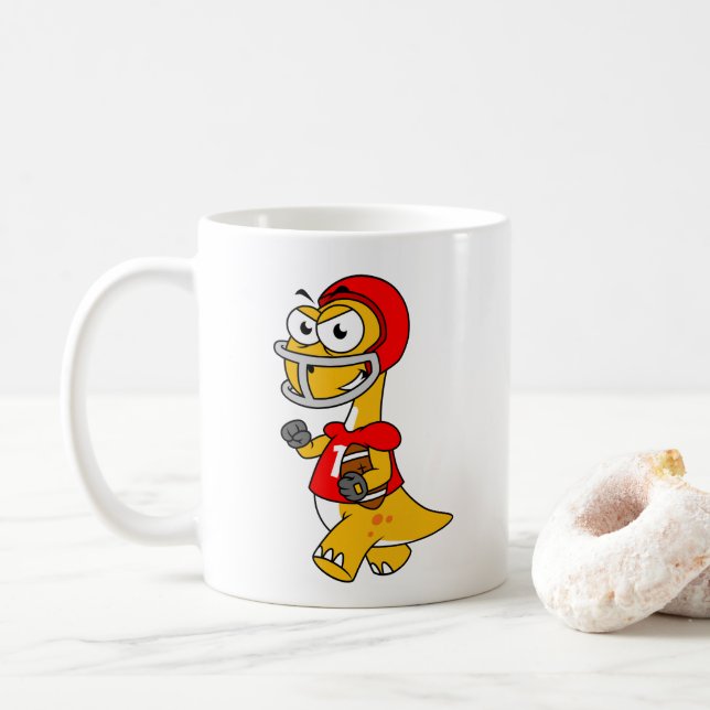 Caneca De Café Ilustração De Um Brontossauro Jogando Futebol. (Com Donut)