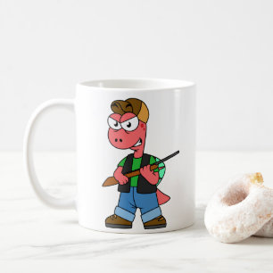 Caneca De Café Ilustração De Um Caçador De Espinossauro Com Arma.