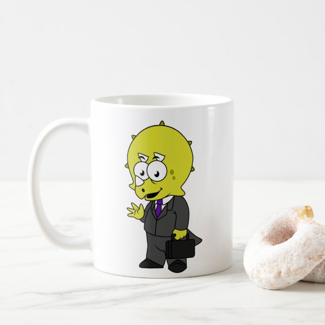 Caneca De Café Ilustração De Um Empresário Tricerátopo. (Com Donut)