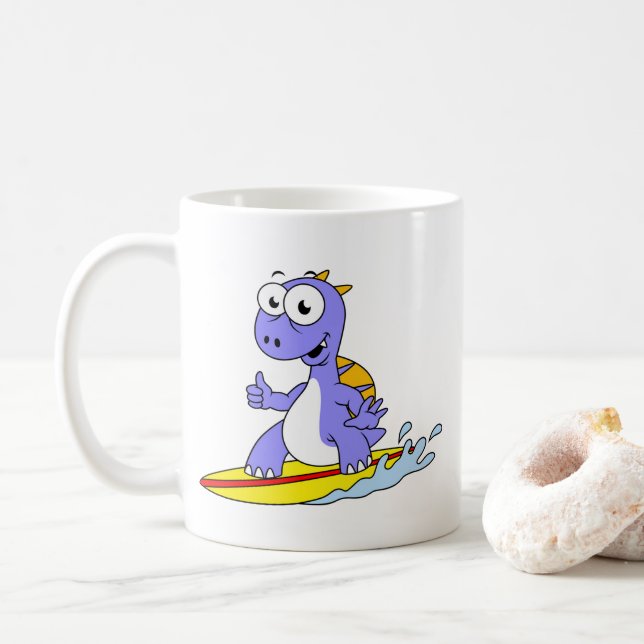 Caneca De Café Ilustração De Um Espinossauro De Surfe. (Com Donut)