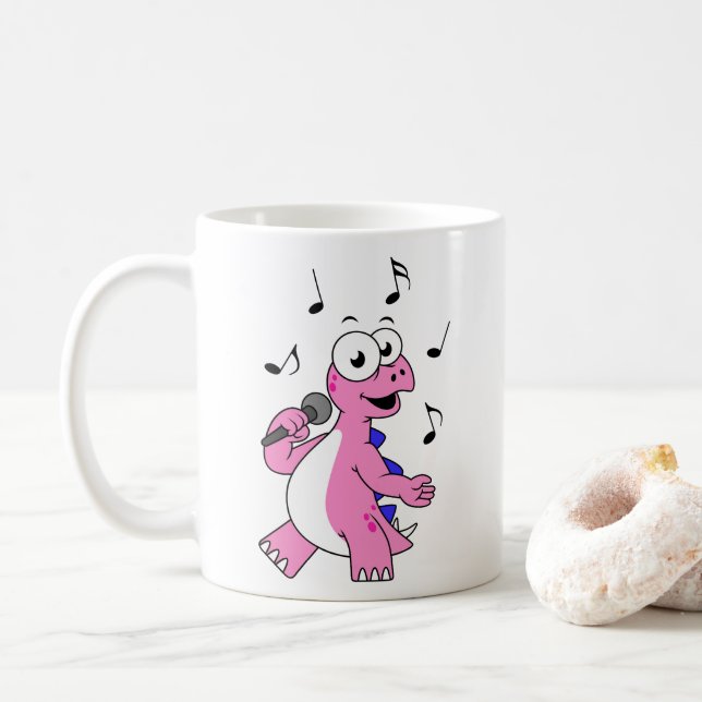 Caneca De Café Ilustração De Um Estegossauro Cantante. (Com Donut)