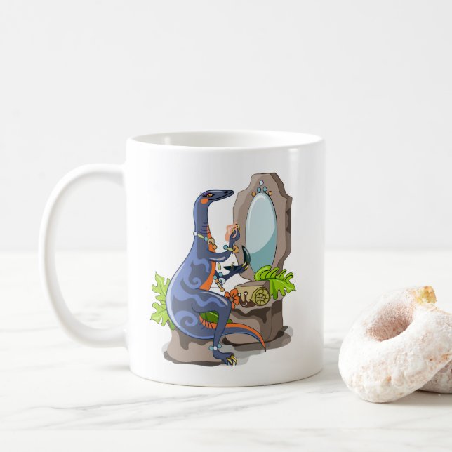 Caneca De Café Ilustração De Um Iguanodon Colocando Na Composição (Com Donut)