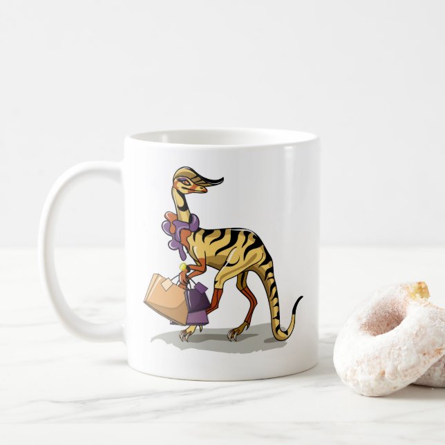 Caneca De Café Ilustração De Um Iguanodon Com Sacos De Compras. (Com Donut)