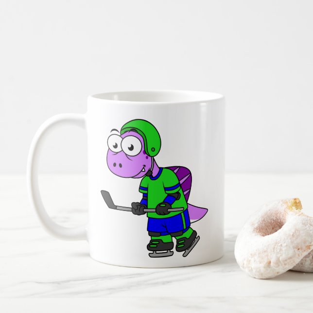 Caneca De Café Ilustração De Um Jogador De Hockey Com Espinossaur