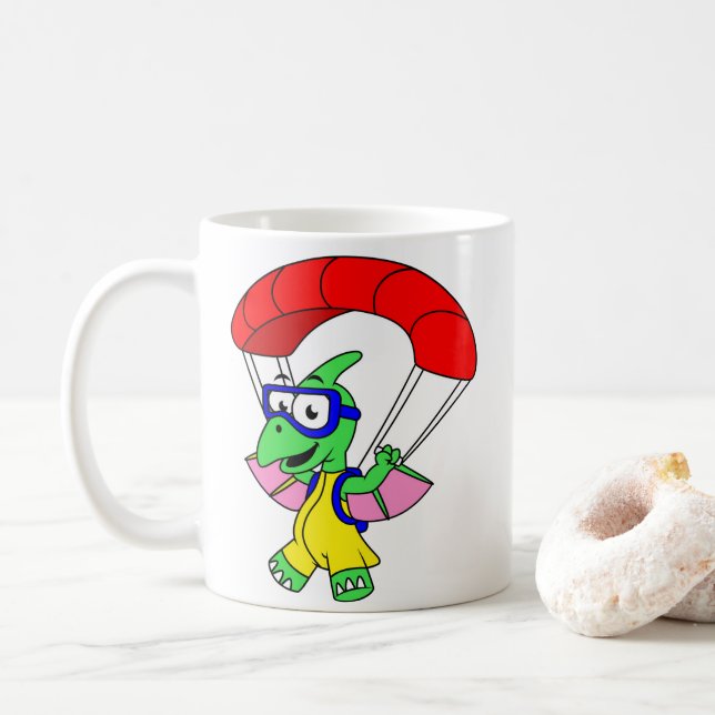 Caneca De Café Ilustração De Um Paraquedas Pterodactilo. (Com Donut)