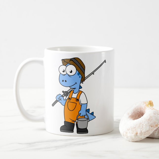 Caneca De Café Ilustração De Um Pescador De Allosaurus. (Com Donut)