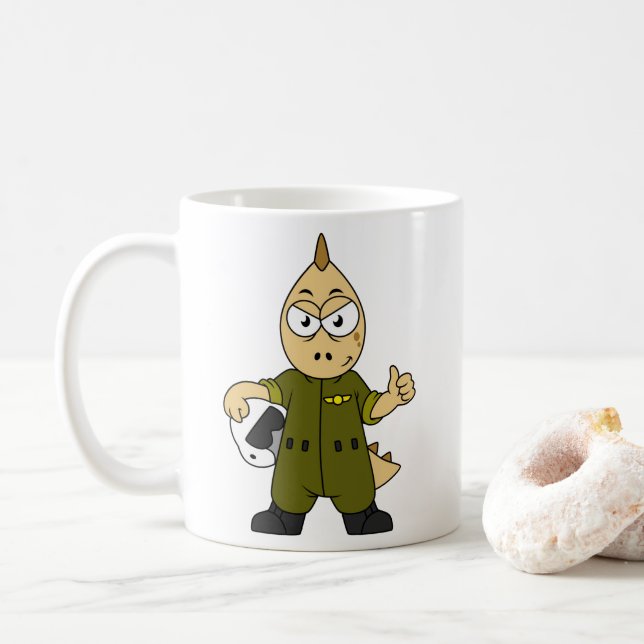 Caneca De Café Ilustração De Um Piloto De Jato De Allosaurus. (Com Donut)