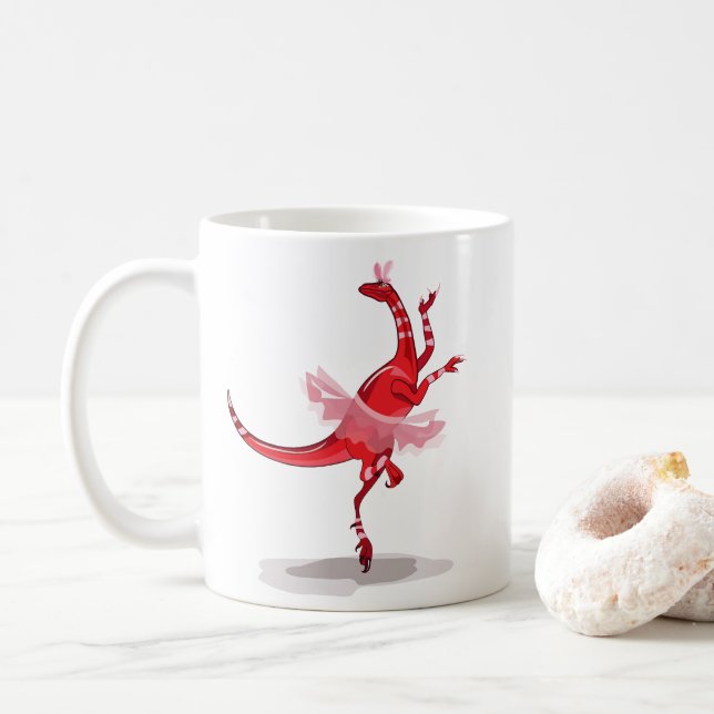 Caneca De Café Ilustração De Um Raptor De Ballerina. (Com Donut)