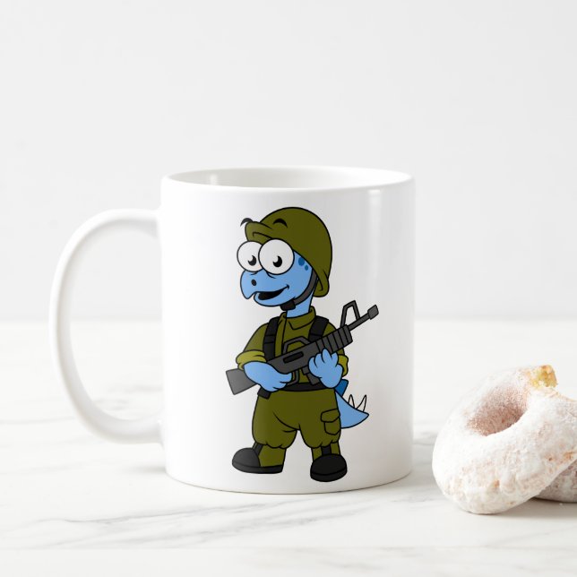 Caneca De Café Ilustração De Um Soldado De Stegossauro. (Com Donut)