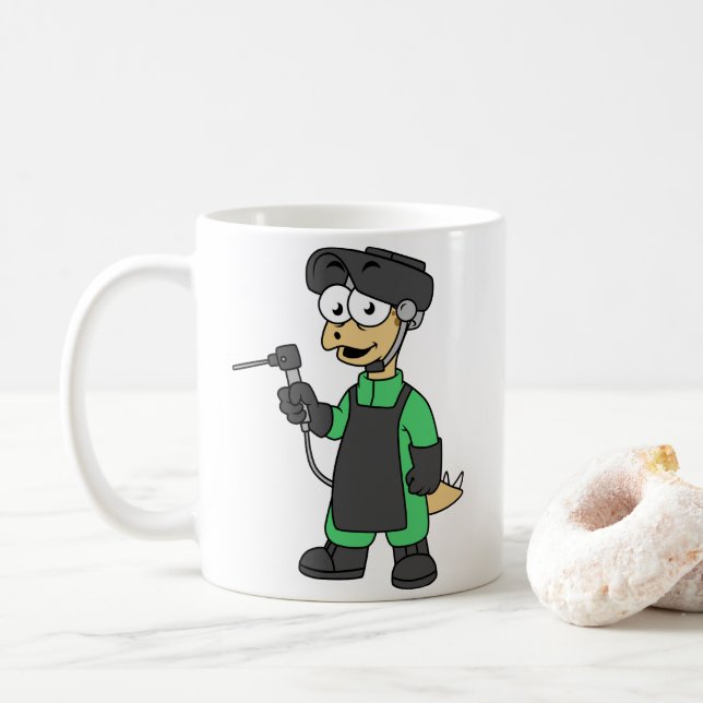 Caneca De Café Ilustração De Um Soldador De Estegossauro. (Com Donut)
