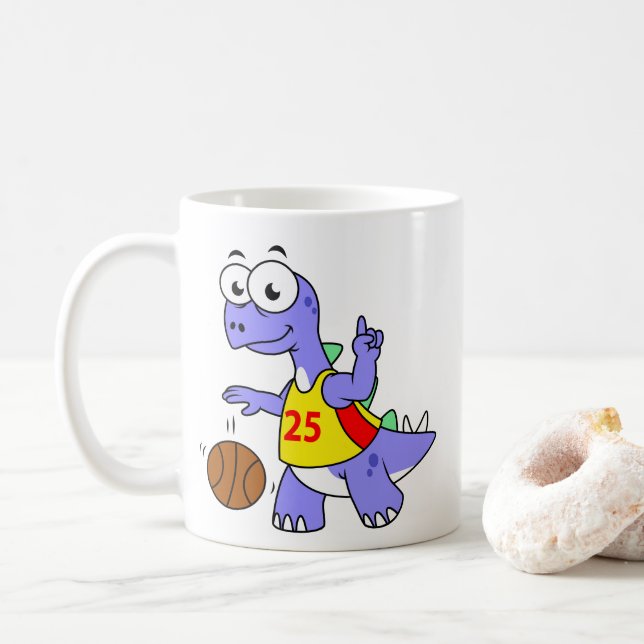 Caneca De Café Ilustração De Um Stegossauro Jogando Basquete. (Com Donut)