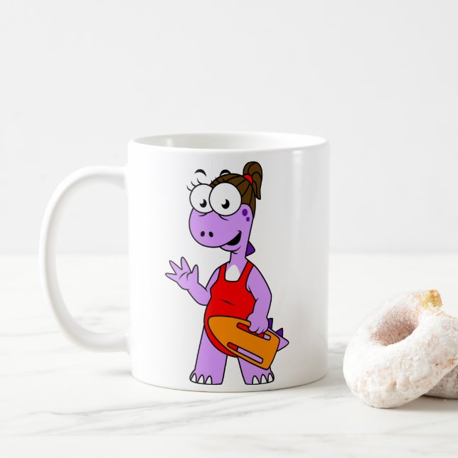 Caneca De Café Ilustração De Um Tyrannosaurus Rex Lifeguard. (Com Donut)