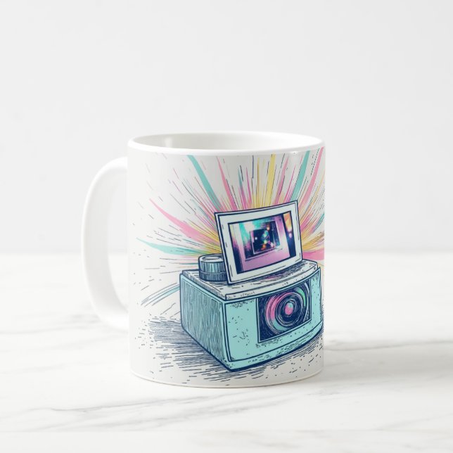 Caneca De Café Ilustração de uma câmera instantânea em estilo ret (Frente Esquerda)