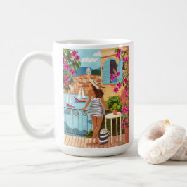 Caneca De Café Ilustração de Varanda Mediterrânea Café