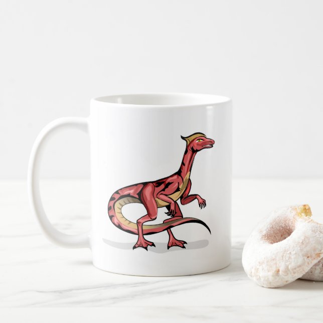 Caneca De Café Ilustração De Velociraptor. (Com Donut)