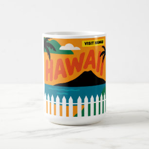 Caneca De Café Ilustração de Viagem das Ilhas Havaianas Vintage R