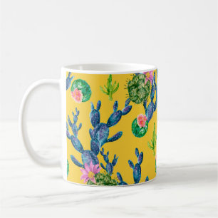 Caneca De Café Ilustração desenhada à mão por aquarelas com cacto