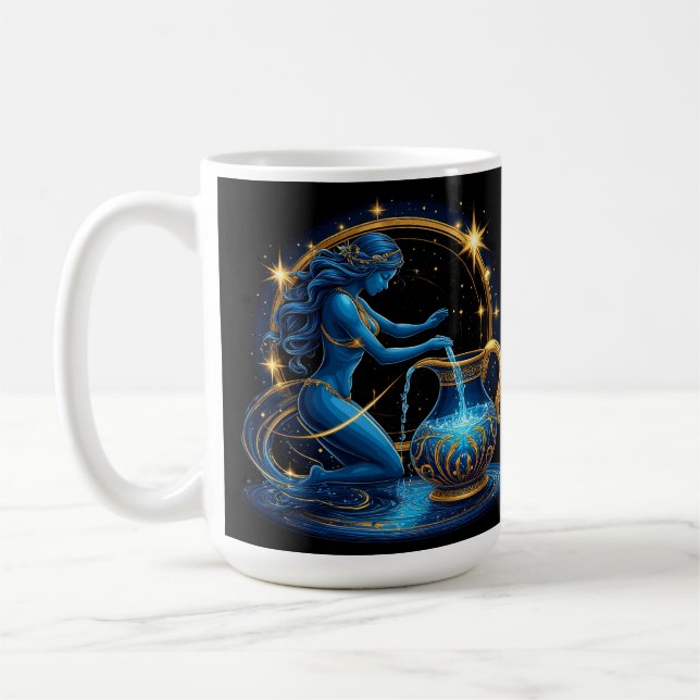 Caneca De Café Ilustração Digital Bonita do Signo de Aquário (Esquerda)