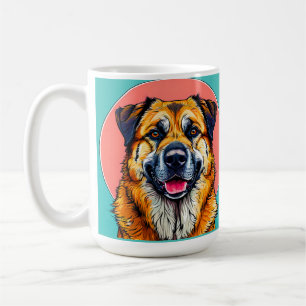 Caneca De Café Ilustração Digital Colorida de um Cão Feliz