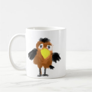 Caneca De Café Ilustração Digital de Pássaro Marrom Caprichoso e 