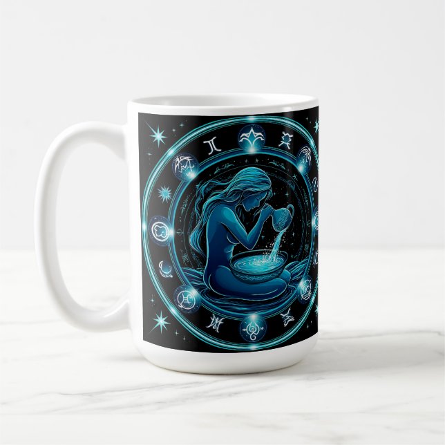 Caneca De Café Ilustração Digital Linda do Signo de Aquário (Esquerda)