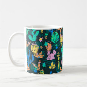 Caneca De Café ilustração do cacto desenhado à mão. Padrões