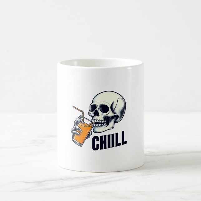 Caneca De Café Ilustração do crânio preto e laranja Chiill Mug (Centro)