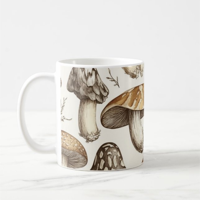 Caneca De Café Ilustração do padrão do cogumelo (Esquerda)