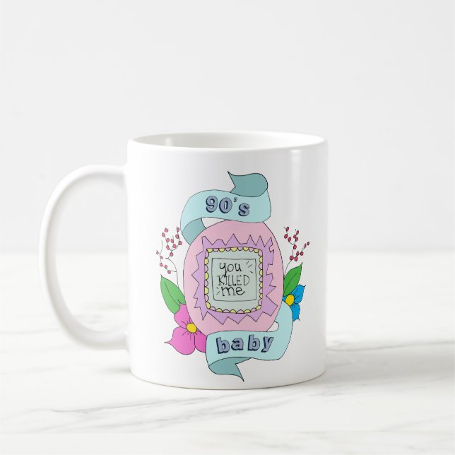 Caneca De Café ilustração do tamagotchi do bebê 90s (Esquerda)