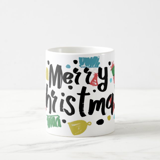 Caneca De Café Ilustração do texto de natal alegre. (Centro)