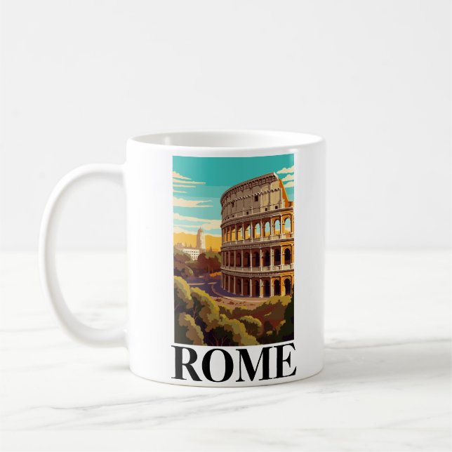 Caneca De Café Ilustração do Viagem da Itália Colóssea de Roma (Esquerda)