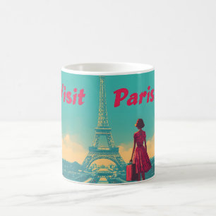 Caneca De Café Ilustração do Viagem da Torre Eiffel Retro com Car