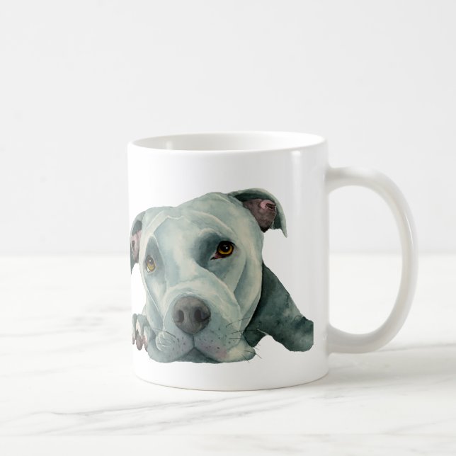 Caneca De Café Ilustração doce da aguarela do cão do pitbull (Direita)