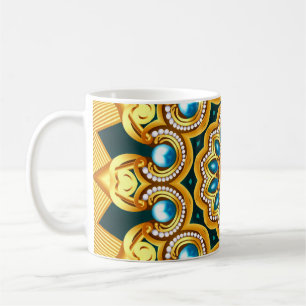 Caneca De Café Ilustração Dourada de Quadro Decorativo de Pérolas