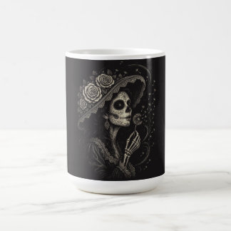 Caneca De Café Ilustração Elegante de La Catrina Floral
